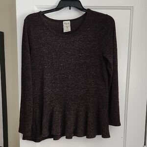 Vocal Long Sleeve Sweater With Rhinestones and Peplum Detail